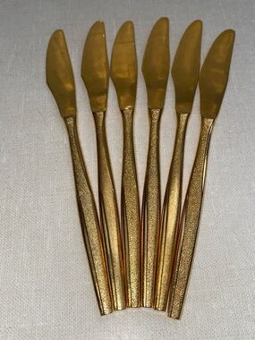 Vintage Dinner Knives FLORENTINE Gold Electroplated FLATWARE Set Of 6